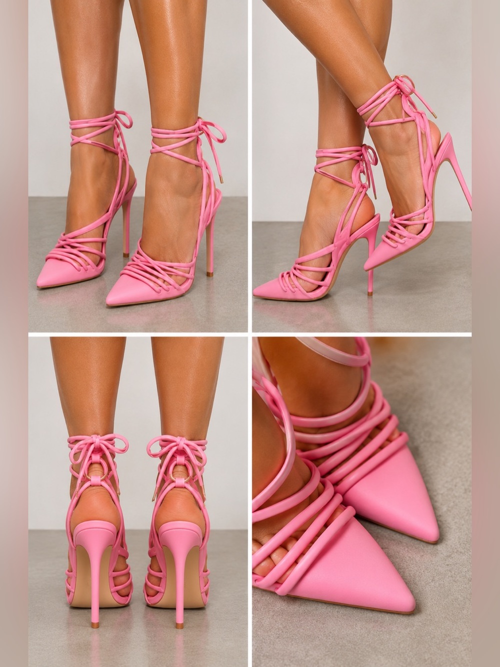 ALDO Maely Pink Lace Up Pointed Toe Stiletto Heel Pump Sandals Size 7.5 NWT